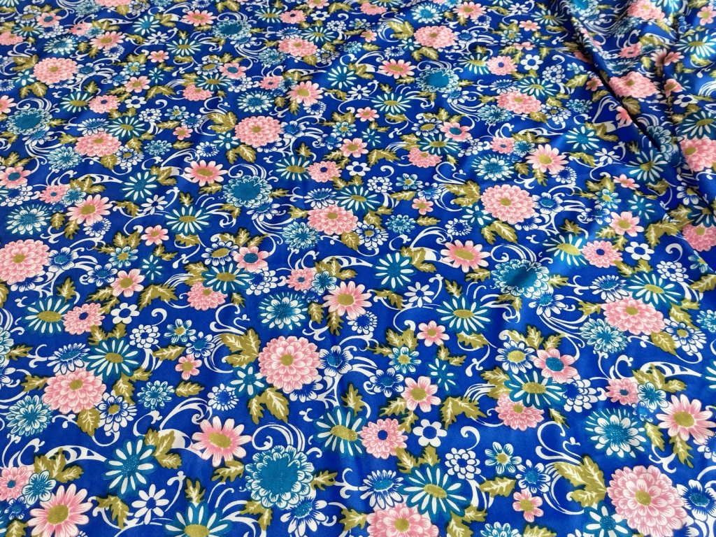 glanzende zijdezachte jersey blauw bloemen 2m - Afbeelding 3