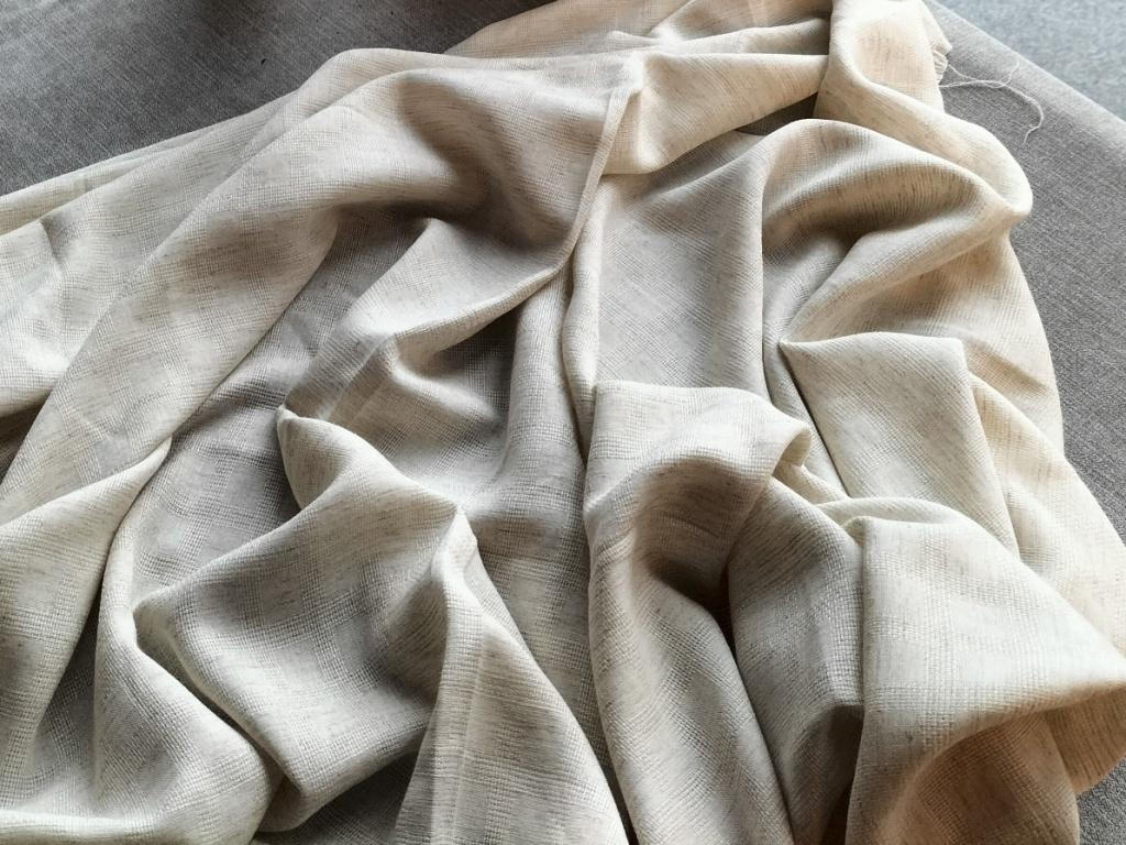 vintage beige katoen met ingeweven ruiten 1,12m