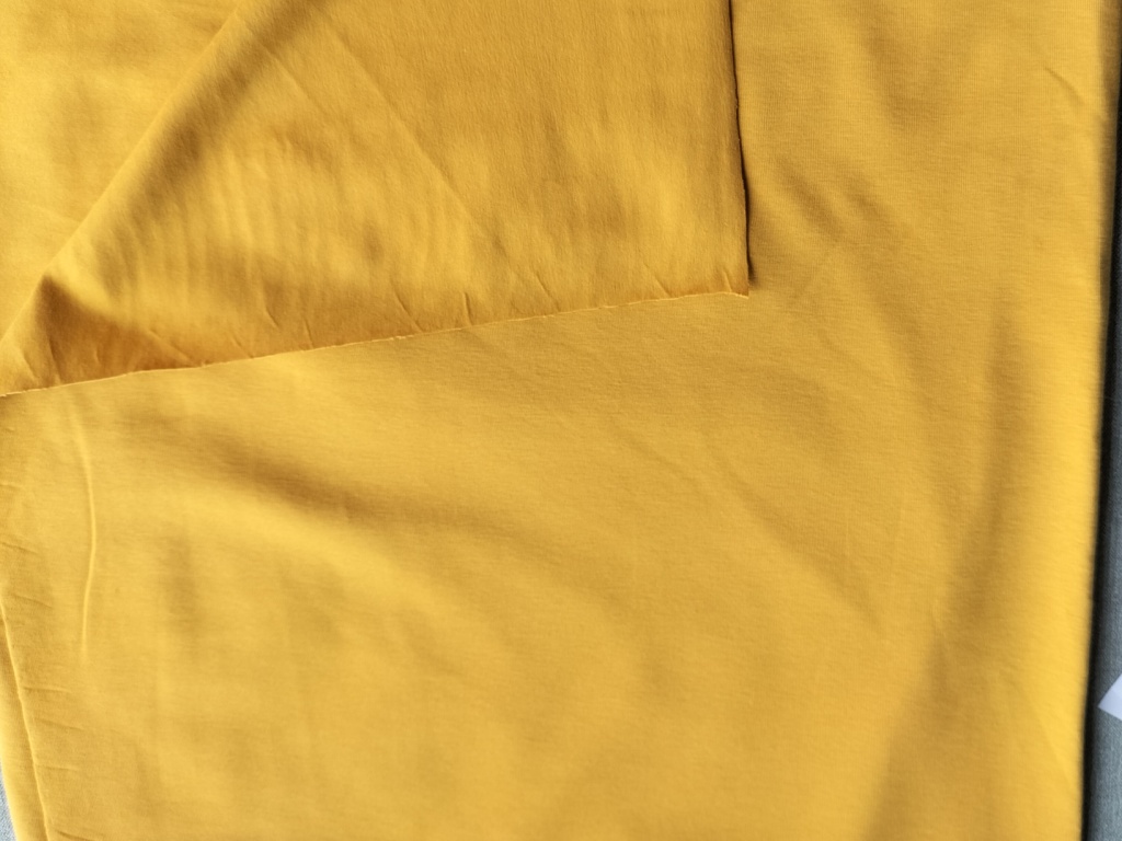 okergele katoenen jersey met elastaan /10cm - Afbeelding 2