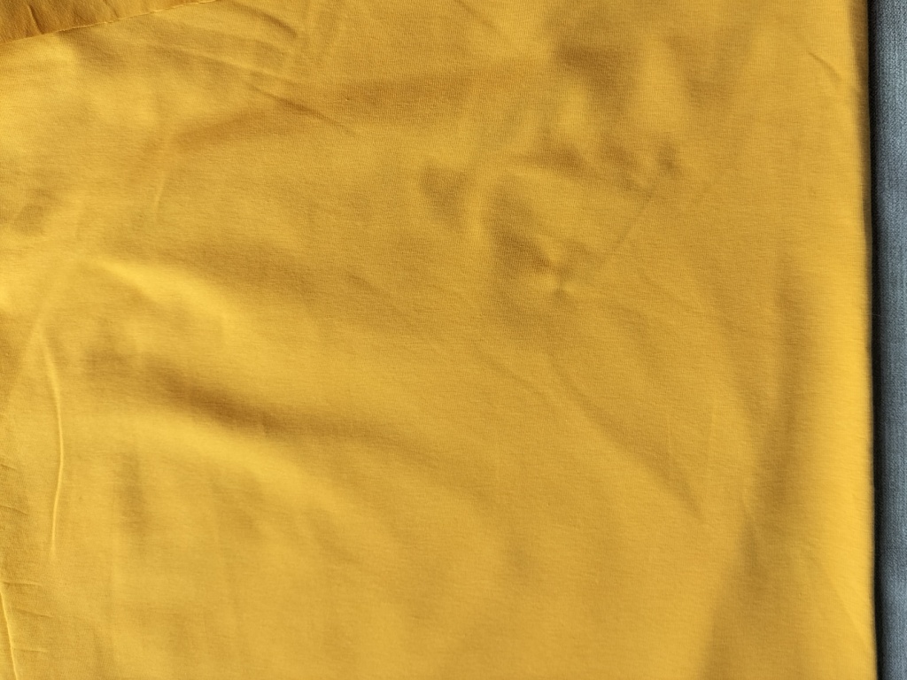 okergele katoenen jersey met elastaan /10cm - Afbeelding 3