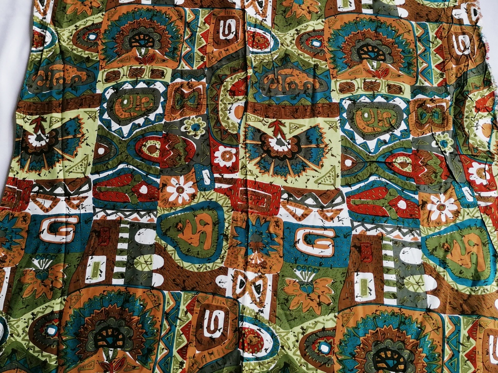 vintage viscose bruingroene tinten 1m - Afbeelding 2