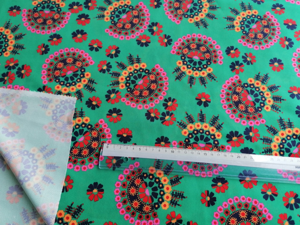 vintage pique groen met orange en roze 1,7m - Afbeelding 2