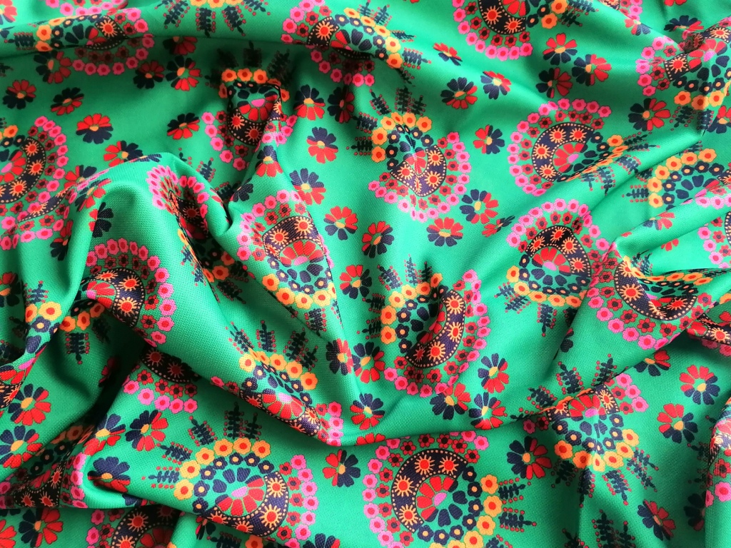 vintage pique groen met orange en roze 1,7m - Afbeelding 3