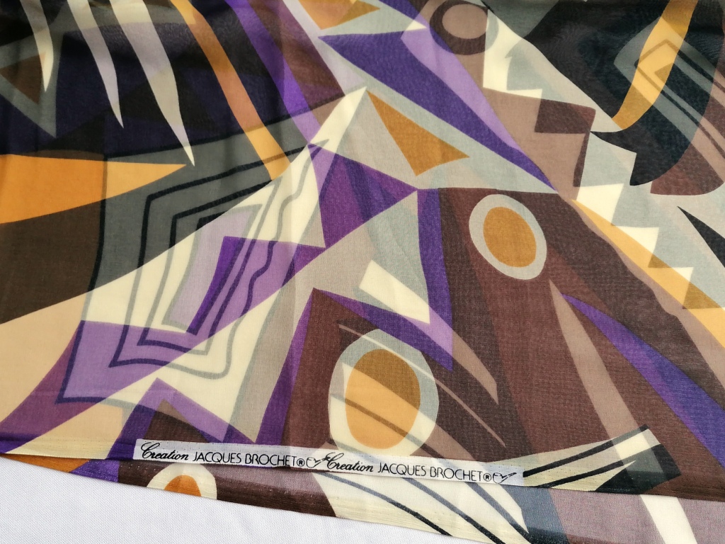 chiffon geometrische tekening oker paars 2m - Afbeelding 2