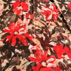 gebloemde crincle chiffon rood bruin1,3m