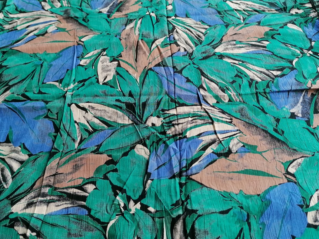 Kreukelstof bladeren blauw groen