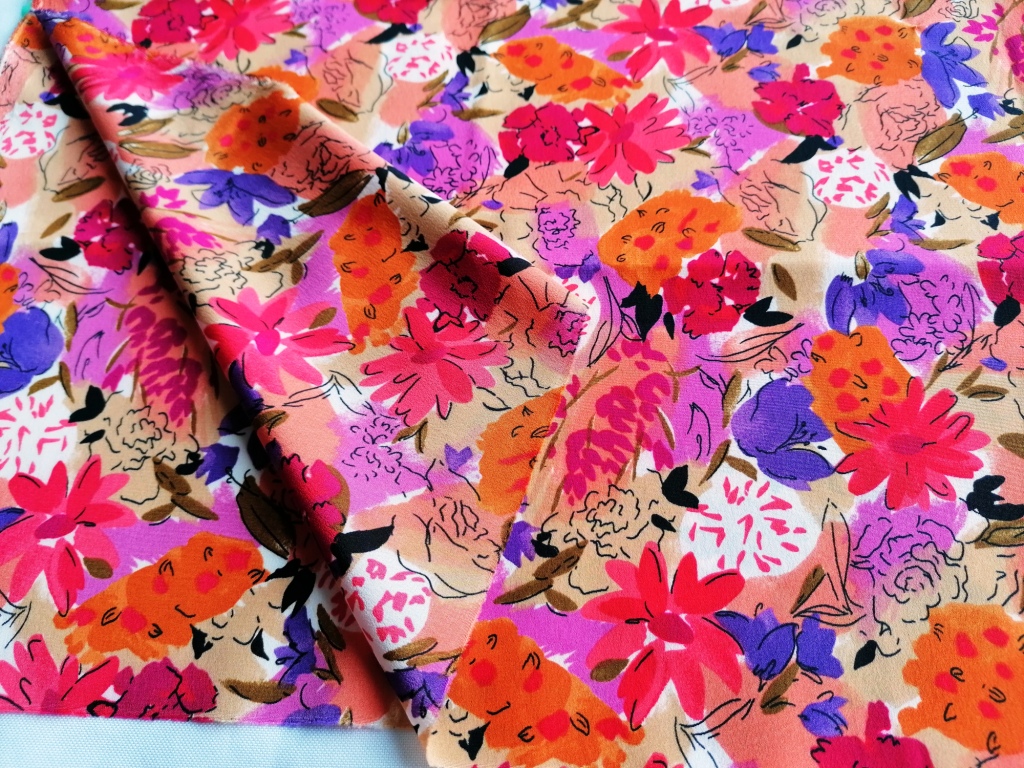 crepe georgette rood orange bloemetjes 55cm - Afbeelding 2