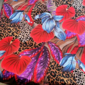 kleurrijke katoen met bladeren /10cm  4m