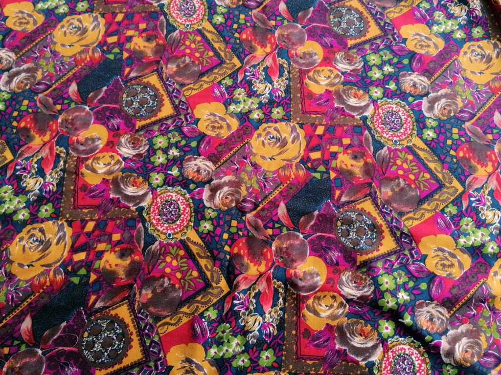 Jaren 70 wolachtige stof bloemen paisley oranje rood 2,4m - Afbeelding 3