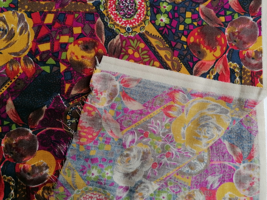 Jaren 70 wolachtige stof bloemen paisley oranje rood 2,4m - Afbeelding 2