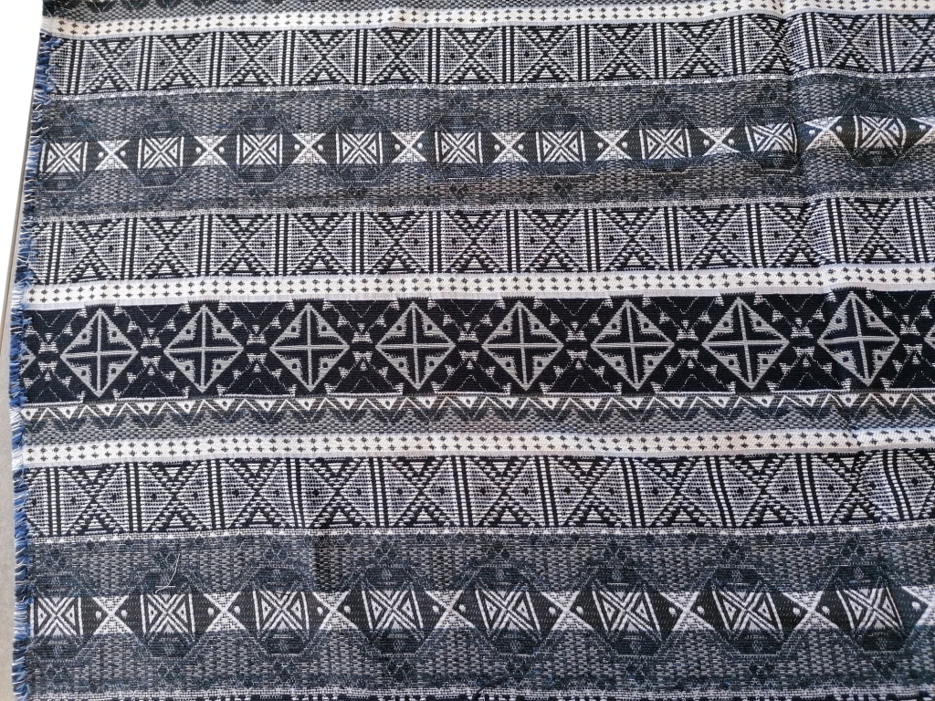 wit-blauw jacquard geometrische figuren 1,9m - Afbeelding 2