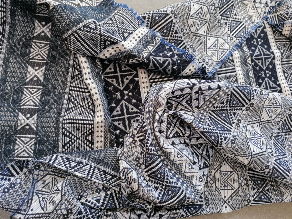 wit-blauw jacquard geometrische figuren 1,9m - Afbeelding 4