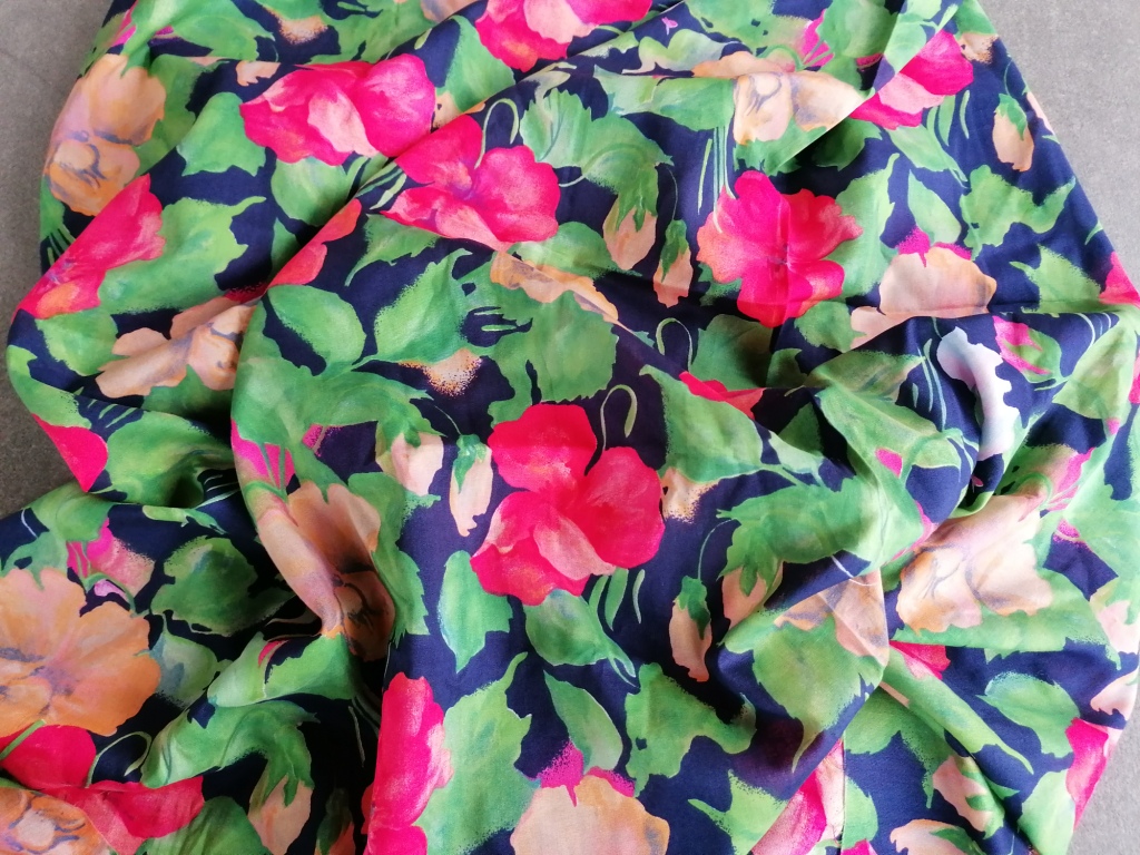 blauw met bloemen in rood, zalm en groen 2m - Afbeelding 2
