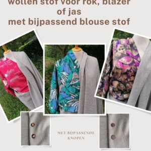 Stoffencombinatie wol bladeren bloemen knopen