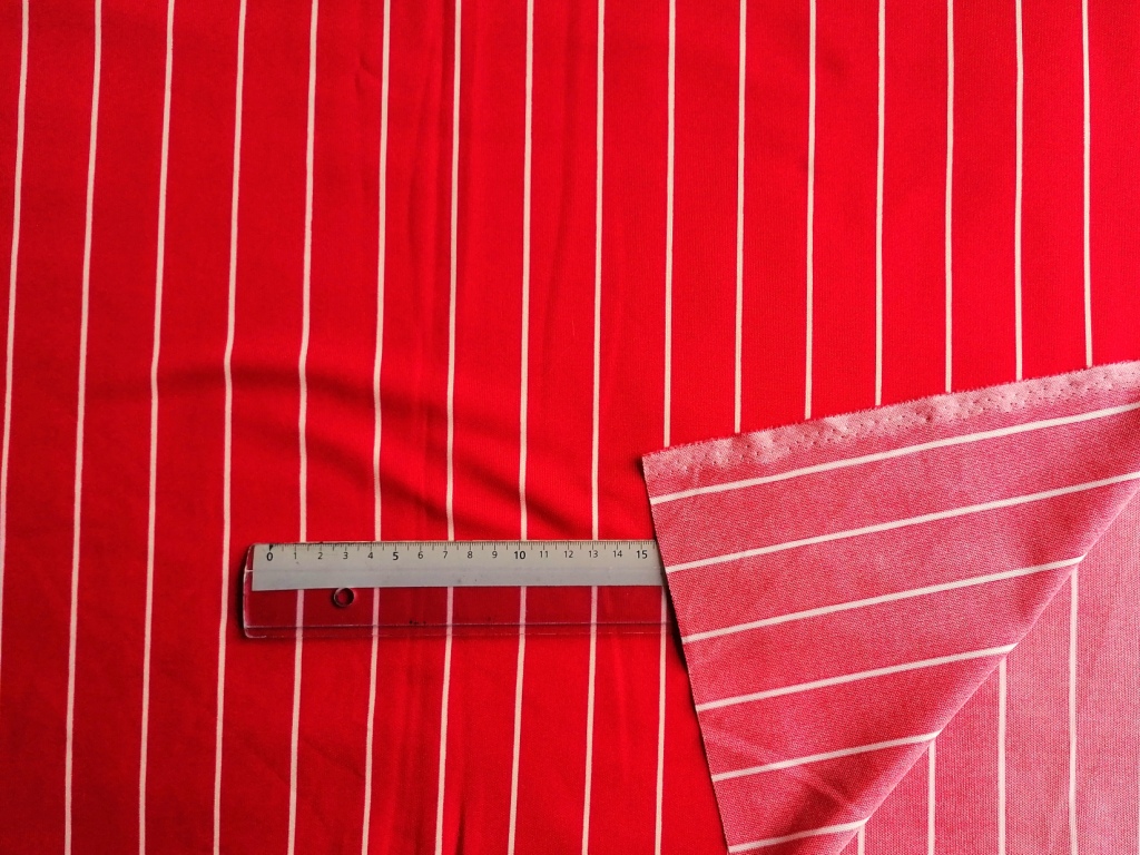 Rood gestreepte gladde jersey, voor- en achterzijde van de stof