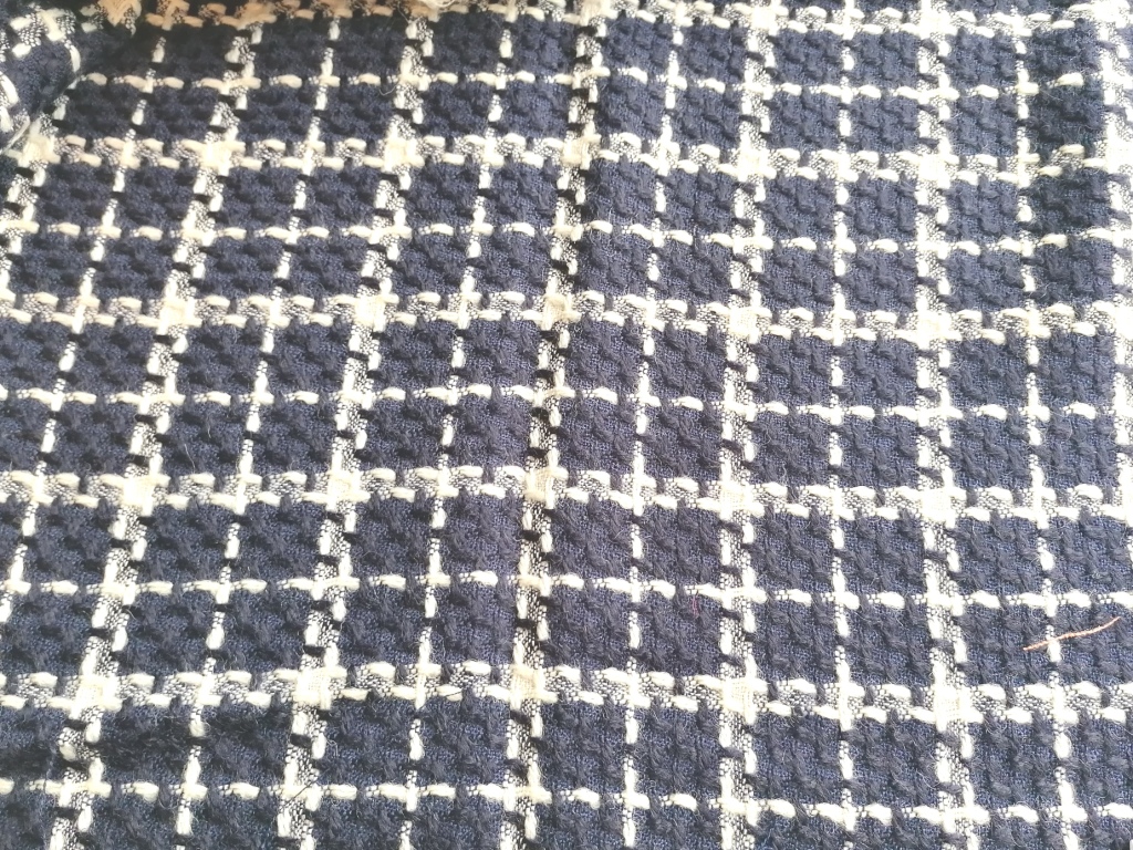 Jaren 70/80 wollen ruitstof blauw wit