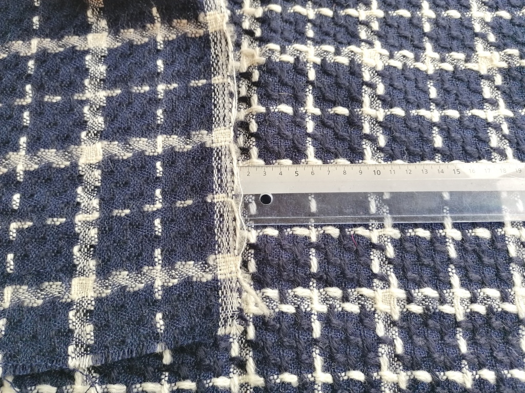 Jaren 70/80 wollen ruitstof blauw wit 2,25m - Afbeelding 2