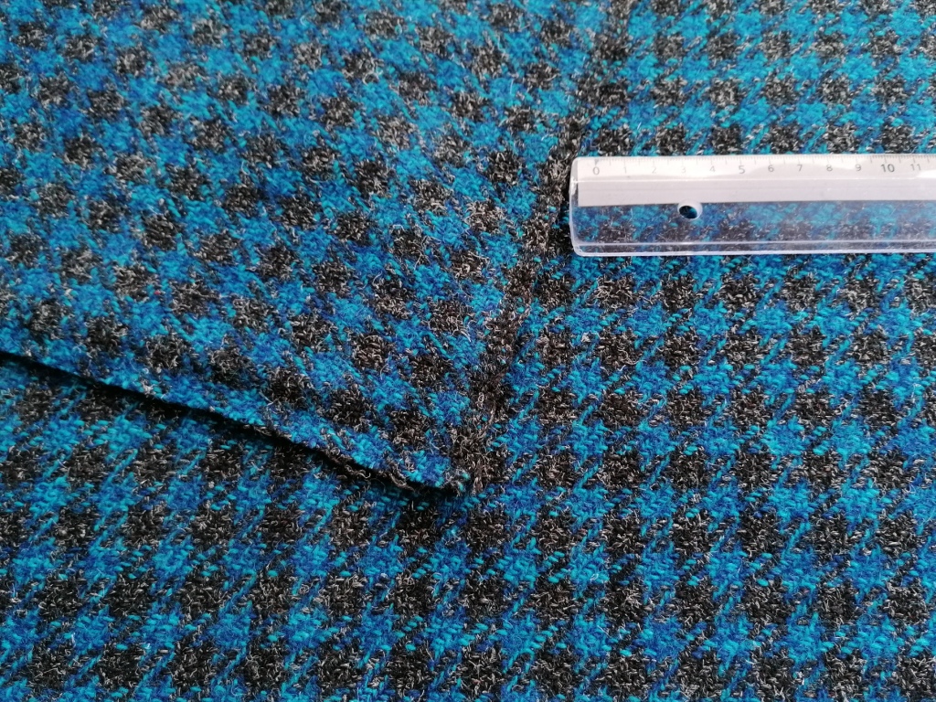 Blauw-zwarte wollen pied-de-poule, voor- en achterzijde