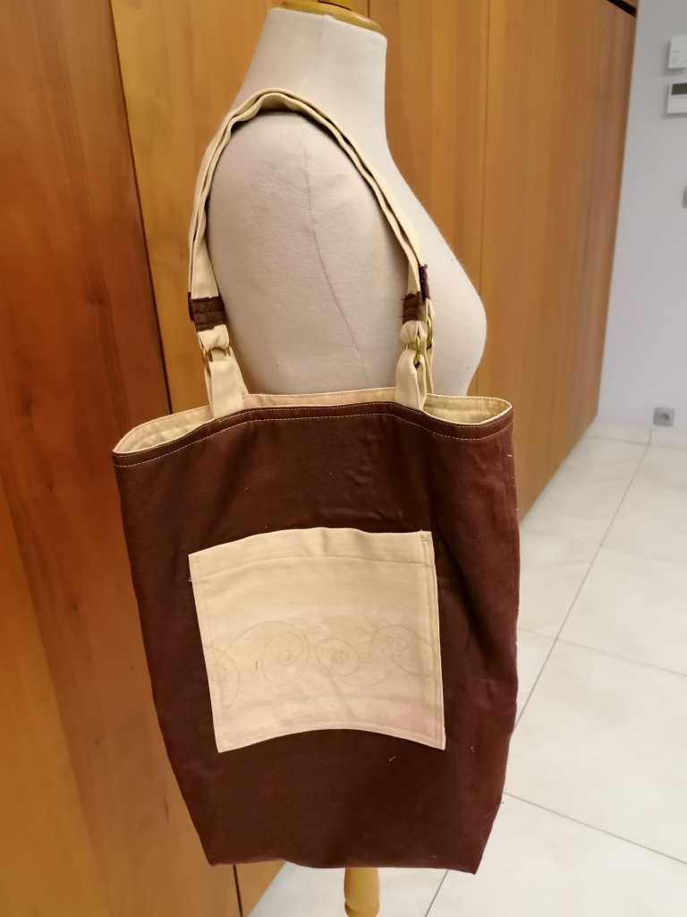 Shopper tweezijdig bruin beige met 2 zakken