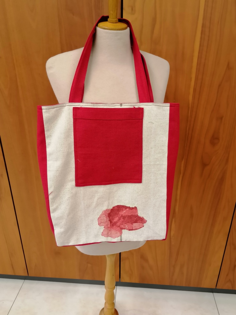 VERKOCHT rood beige tweezijdige winkeltas - Afbeelding 2