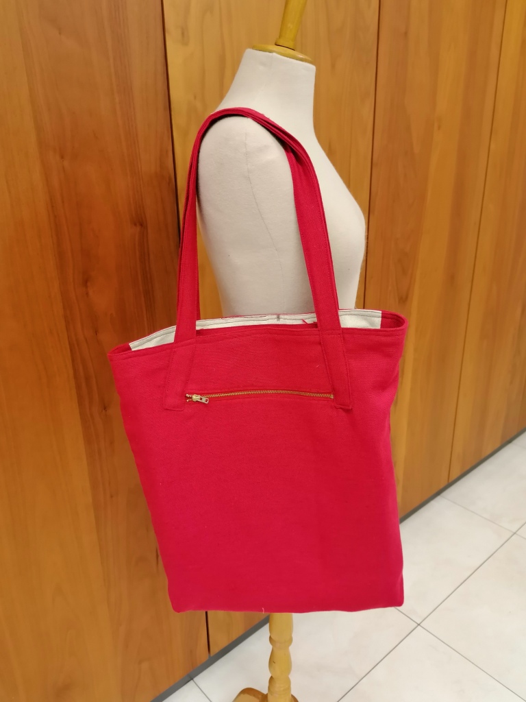 VERKOCHT rood beige tweezijdige winkeltas - Afbeelding 4