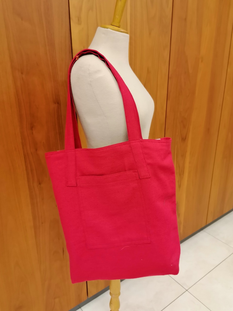 VERKOCHT rood beige tweezijdige winkeltas - Afbeelding 3