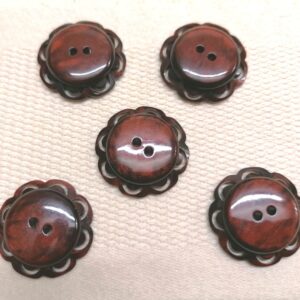 vintage bruinrode knoop 25mm 5 stuks
