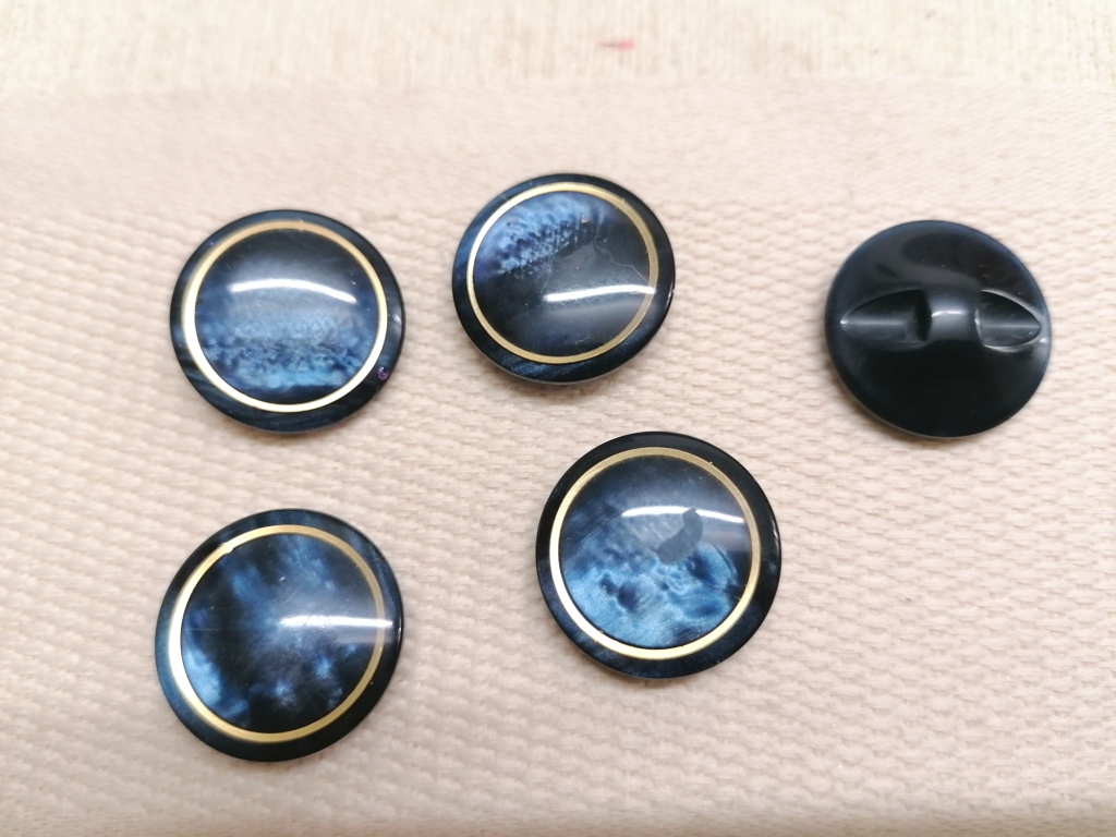 vintage blauwe glans knopen 22mm 5 stuks