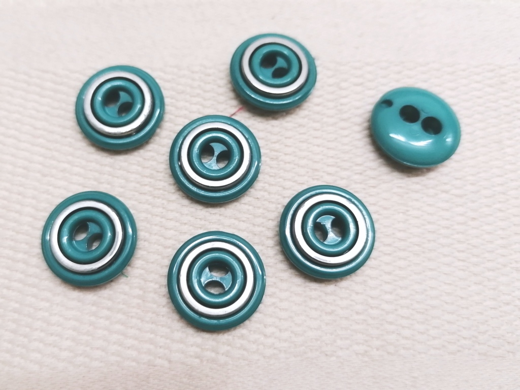 vintage groene knoop metalen rand 18mm 7 stuks
