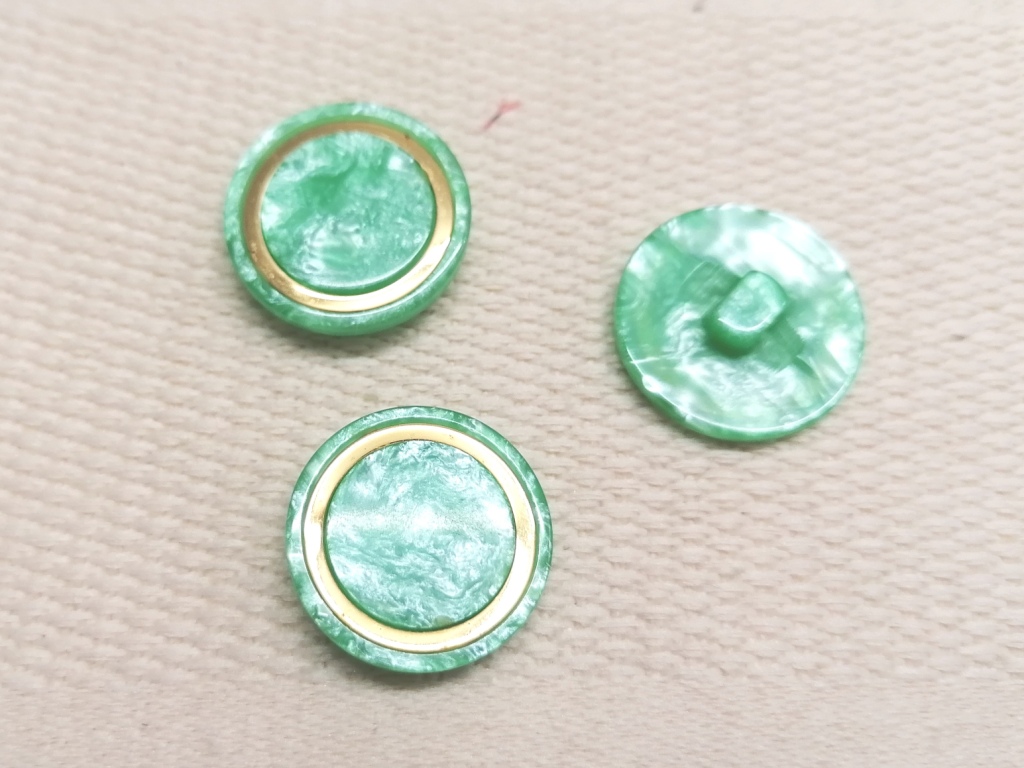vintage groene glansknoop goud ring 20mm 3 st