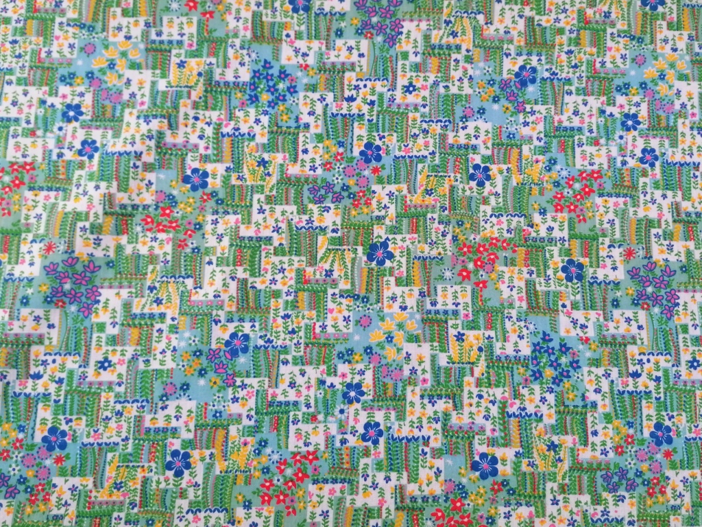 Jaren 70 dunne katoen ditsy bloemetjes blauw geel groen /10cm