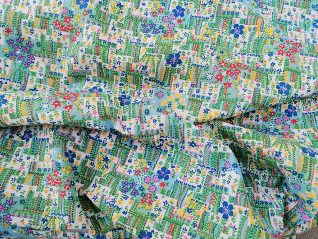 Jaren 70 dunne katoen ditsy bloemetjes blauw geel groen /10cm - Afbeelding 3