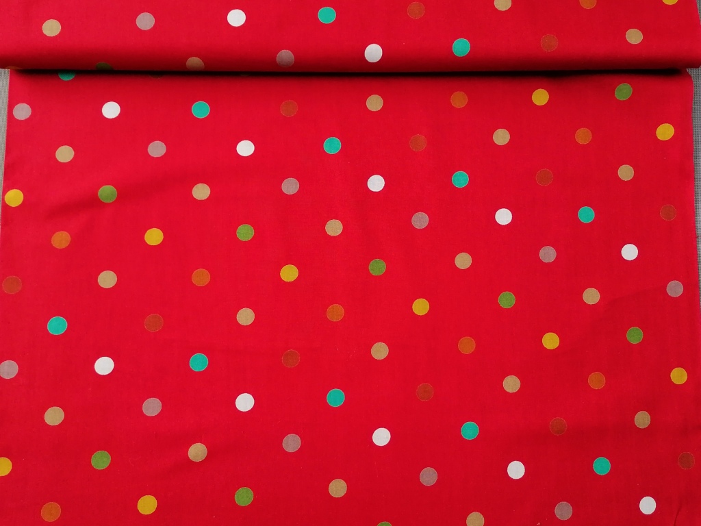 Jaren 80 dunne katoen rood polkadots meerkleurig