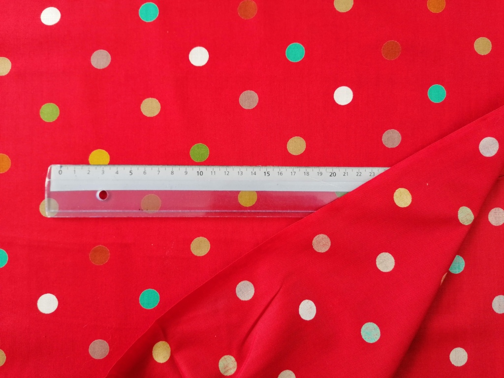 Jaren 80 dunne katoen rood polkadots meerkleurig /10cm - Afbeelding 2
