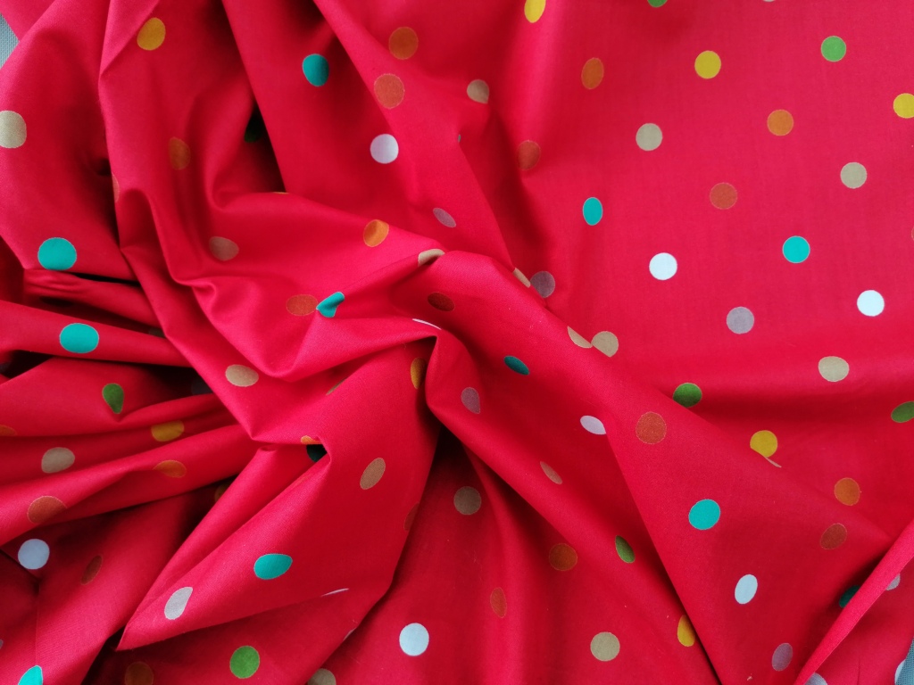 Jaren 80 dunne katoen rood polkadots meerkleurig /10cm - Afbeelding 3