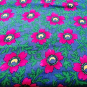blauw gebloemde ribfluweel katoen /10cm