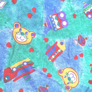 Katoenen jersey stof blauw groen met beertjes en ijsjes motief