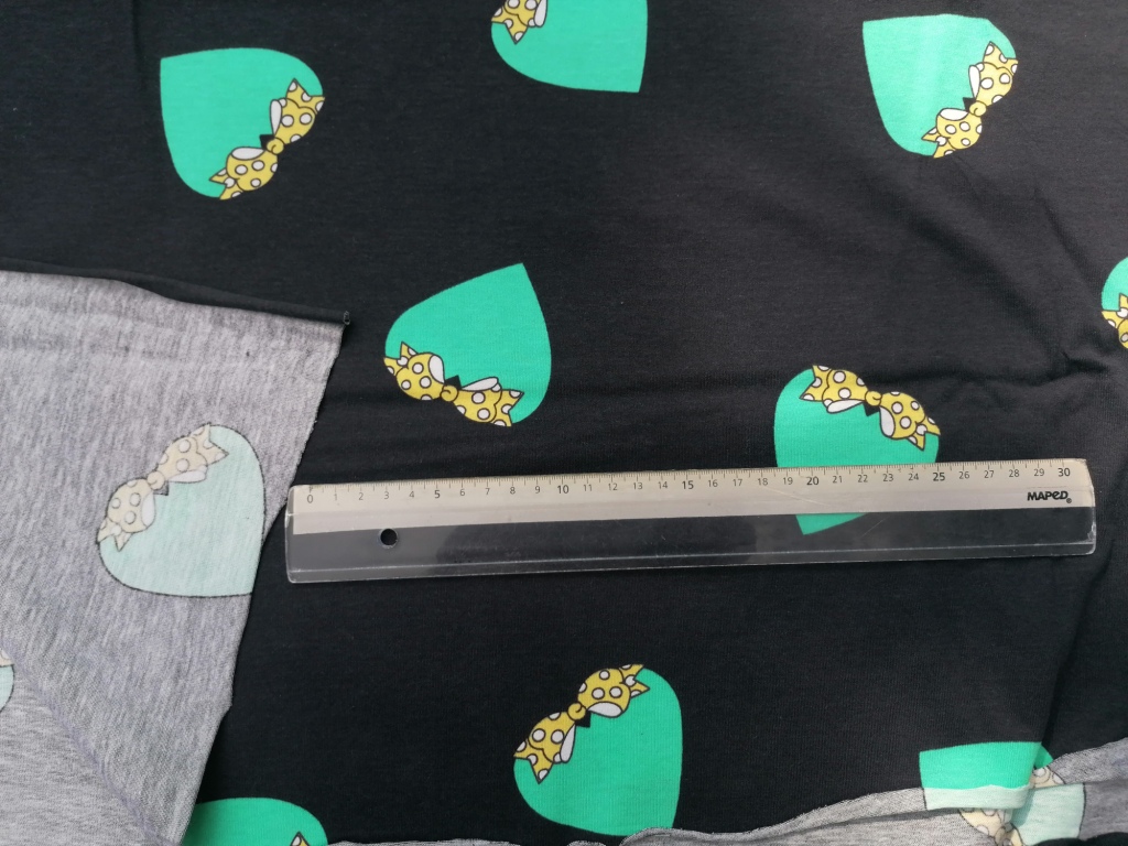 vintage jersey katoen zwart hartjes /10cm - Afbeelding 2