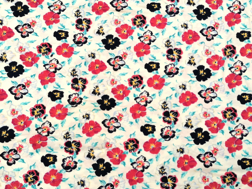katoenen jersey wit bloemen rood blauw