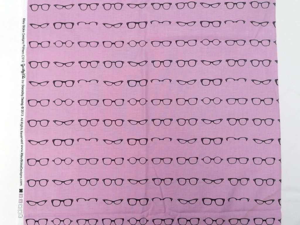 quiltstof lila met brillen /10cm - Afbeelding 2
