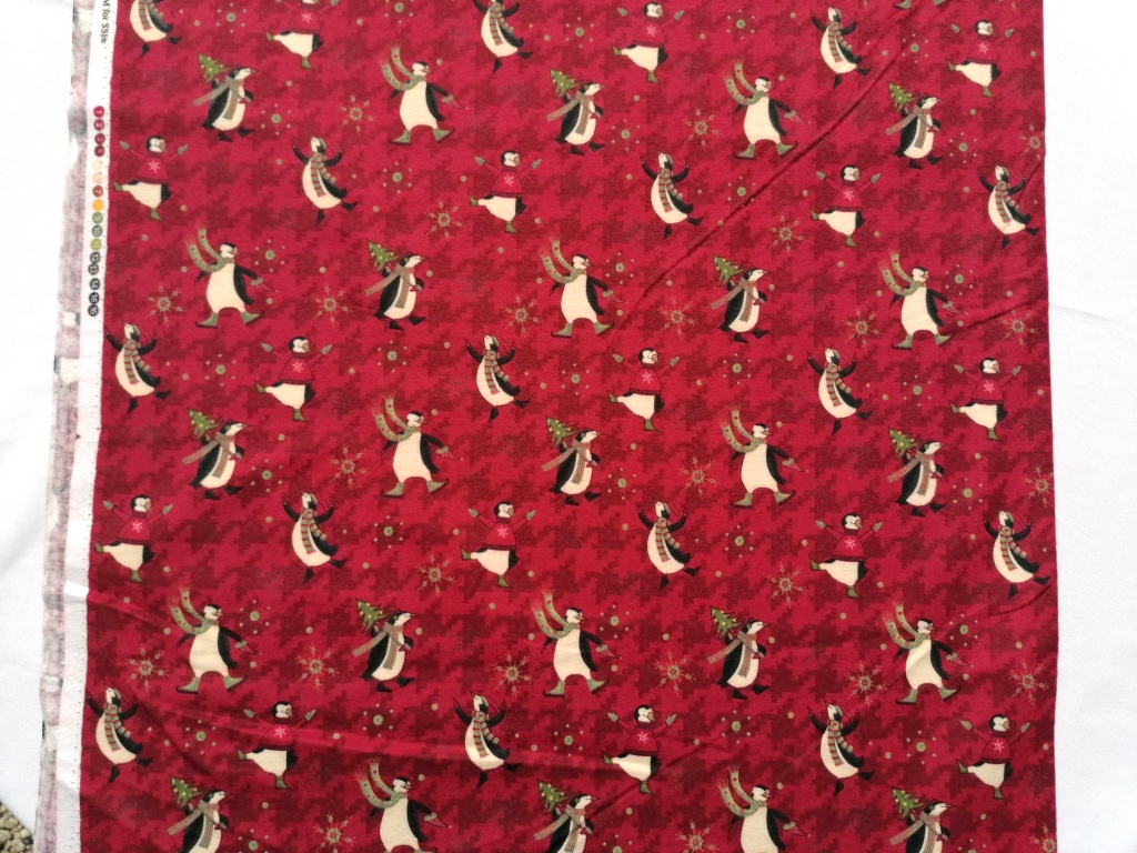 quiltstof flanel rood met pinguïns /10cm - Afbeelding 2