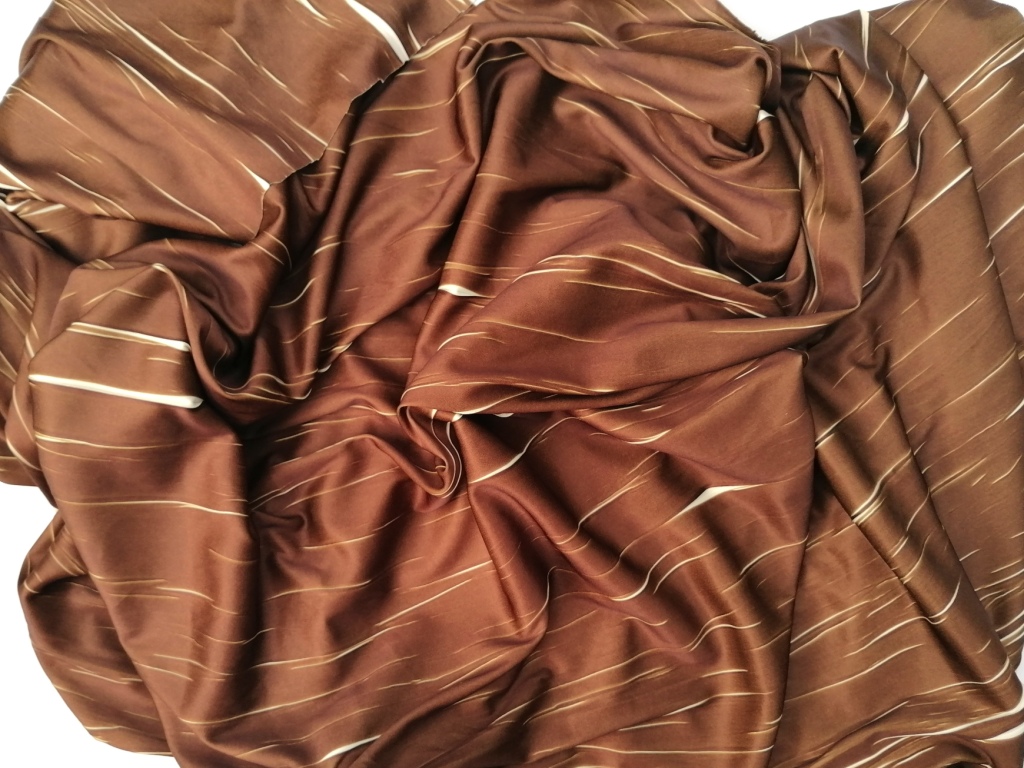 Gladde jersey vintage zijdeglans bruin-wit ribbels 1,5m