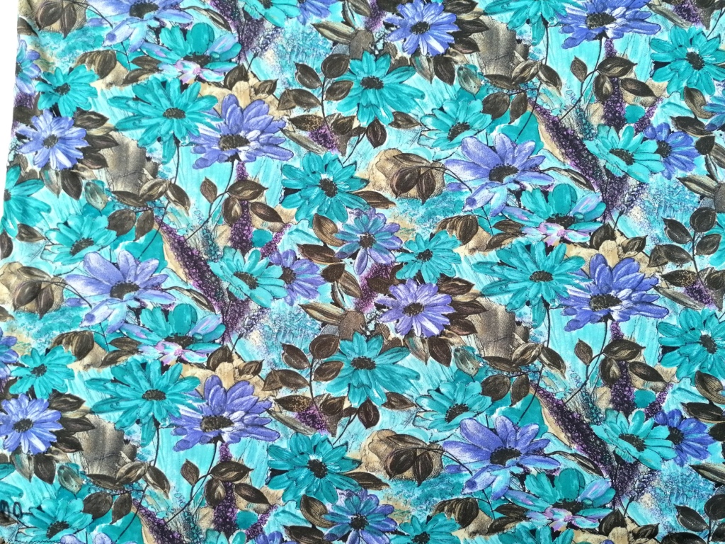 Gladde jersey vintage zijdeglans blauw gebloemd 1m - Afbeelding 2
