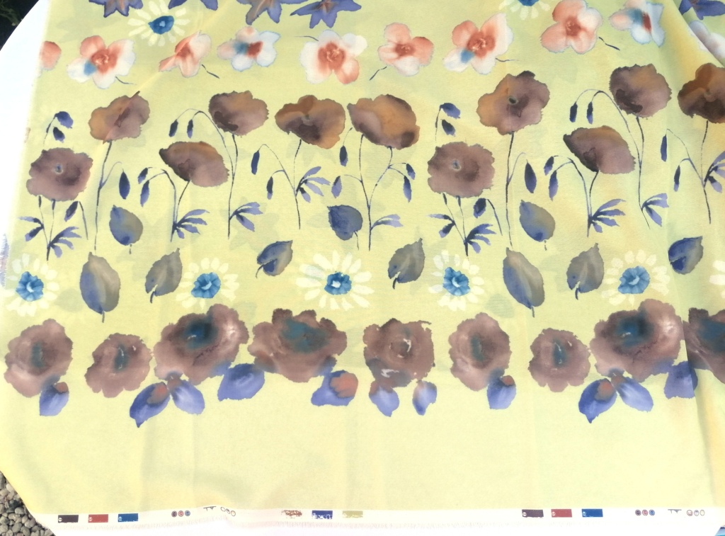 Vintage gele bloemstof met boord 3m - Afbeelding 2