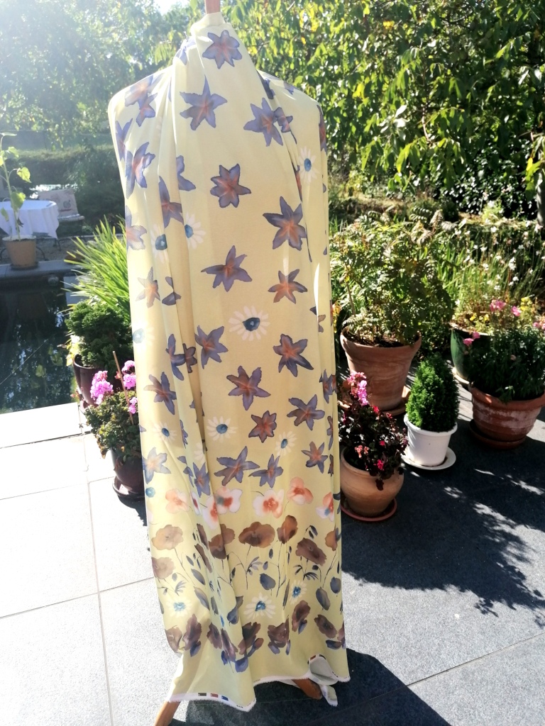 Vintage gele bloemstof met boord 3m - Afbeelding 5