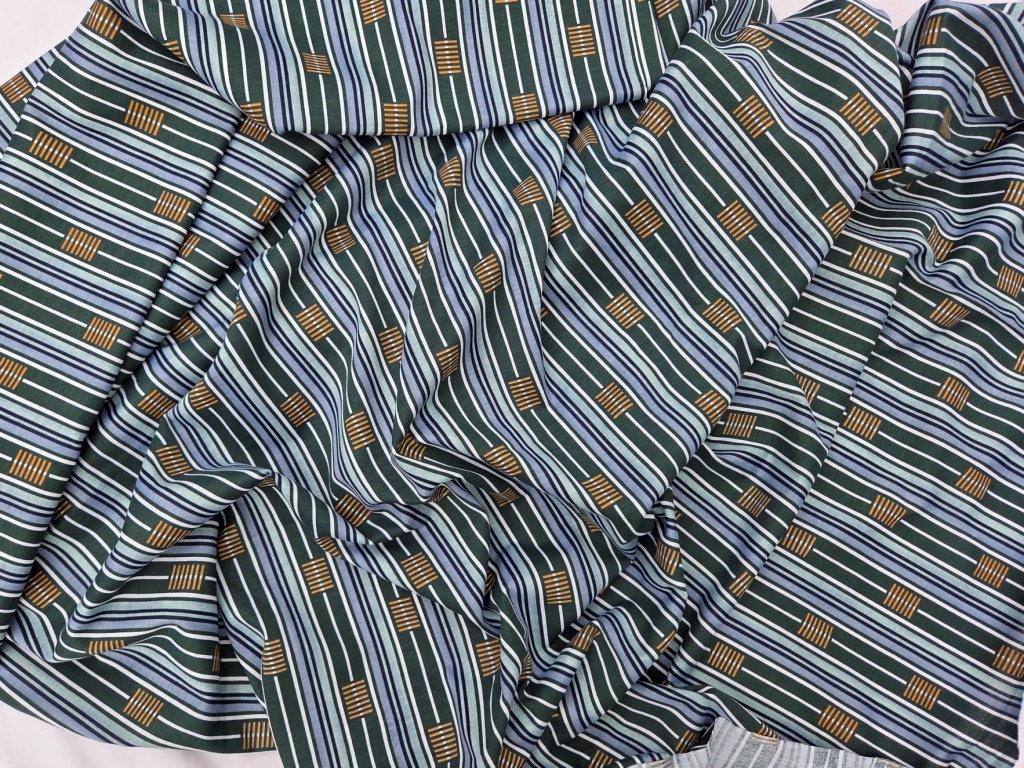 blauwe 100% katoenen jersey streepmotief /10cm