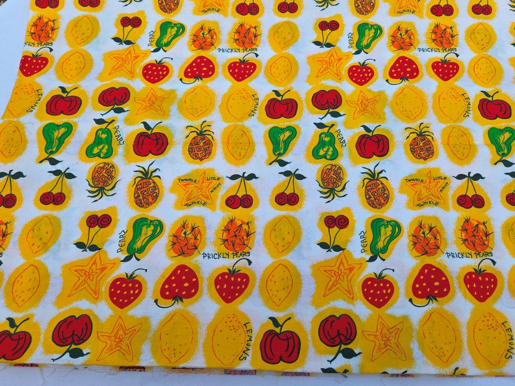 Katoen fruit print vintage gedrapeerd
