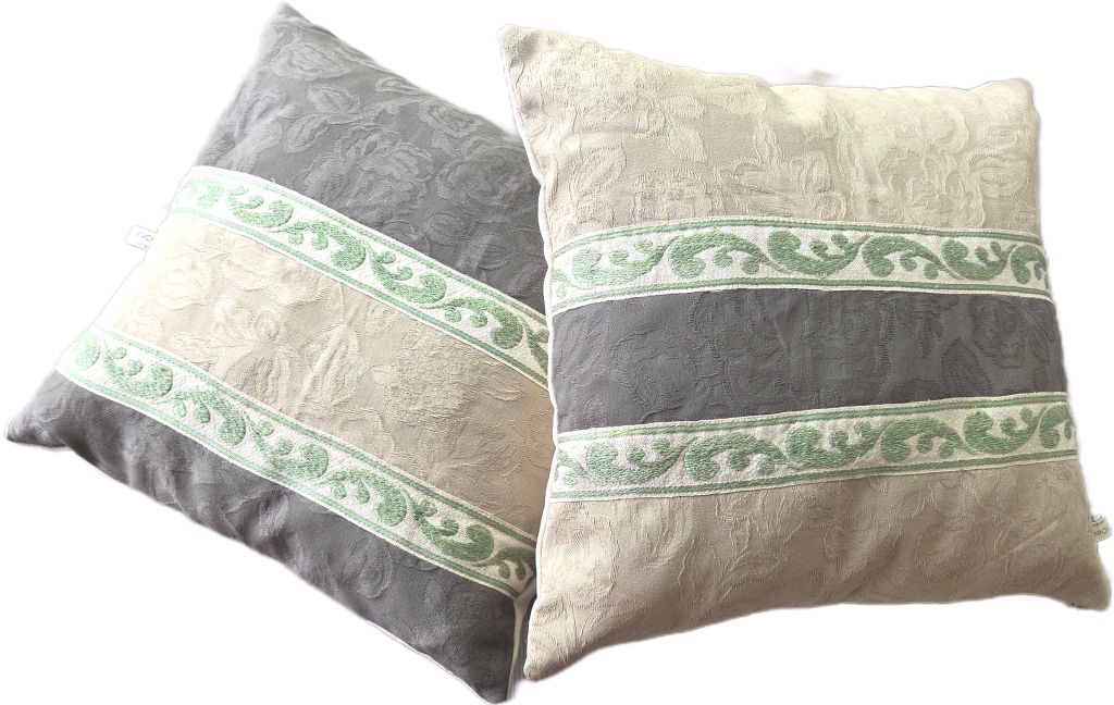 Kussenset jacquard beige bruin sierband